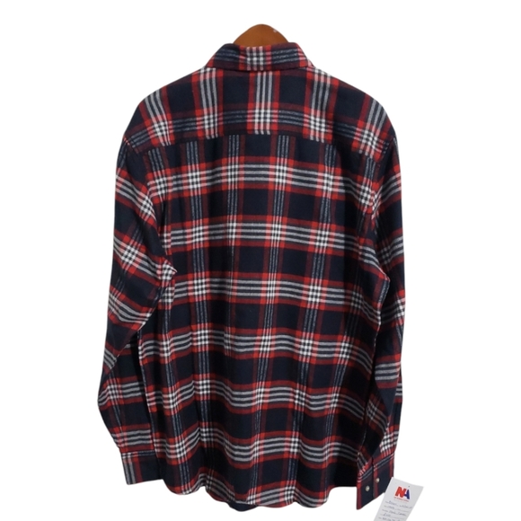Mens Mountain Ridge Plain Flannel Shirt -Navy/Red size L - Picture 6 of 6